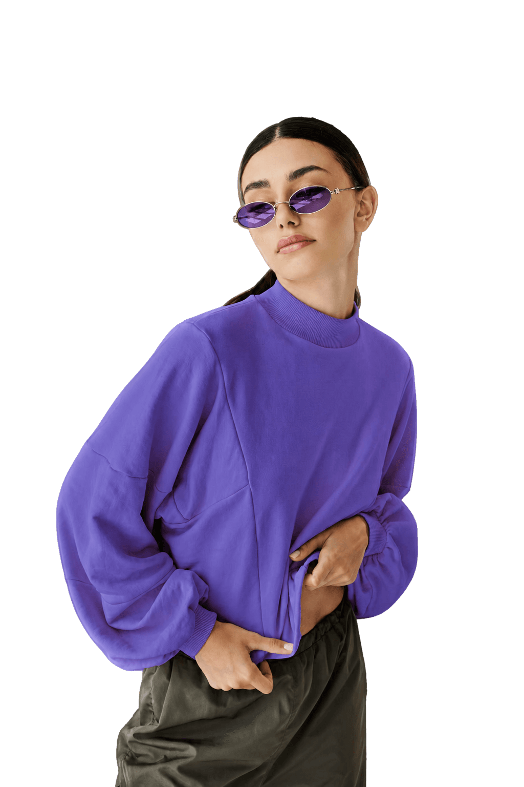A shopper wearing sunglasses on a store page